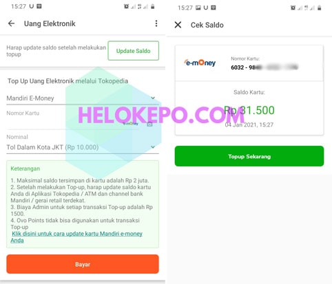 Mengecek Saldo E-Money di Tokopedia