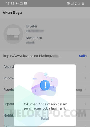 ciri akun Lazada penjual masih proses verifikasi