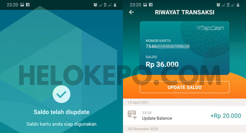 Update Tapcash BNI setelah top up di Bukalapak