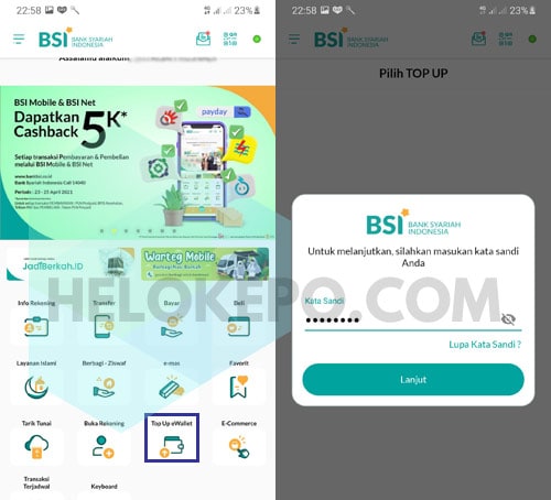 Cara Top Up eWallet Via BSI Mobile