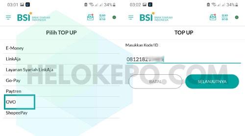 Top Up OVO Dari BSI Mobile