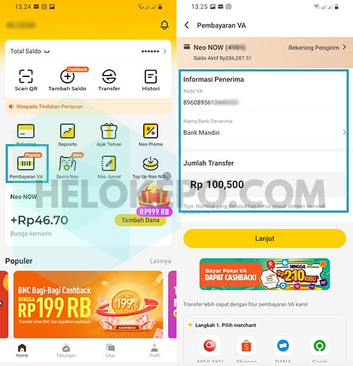 proses bayar Shopee lewat Bank Neo Commerce